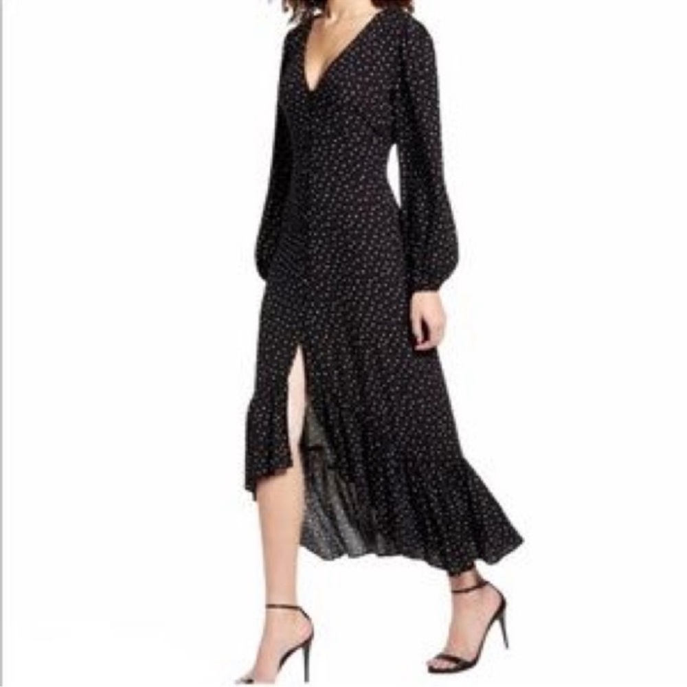 Leith Long Sleeve Polka Dot Black White Dress